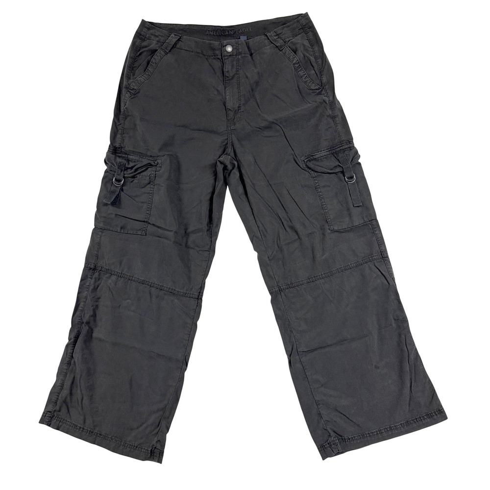 American Eagle 16 Stretch Wide Leg Cargo Pant Black Baggy Skater Gorpcore 90s